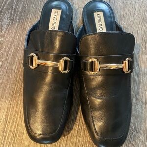 Steve Madden Black Leather Loafers with Gold Accent